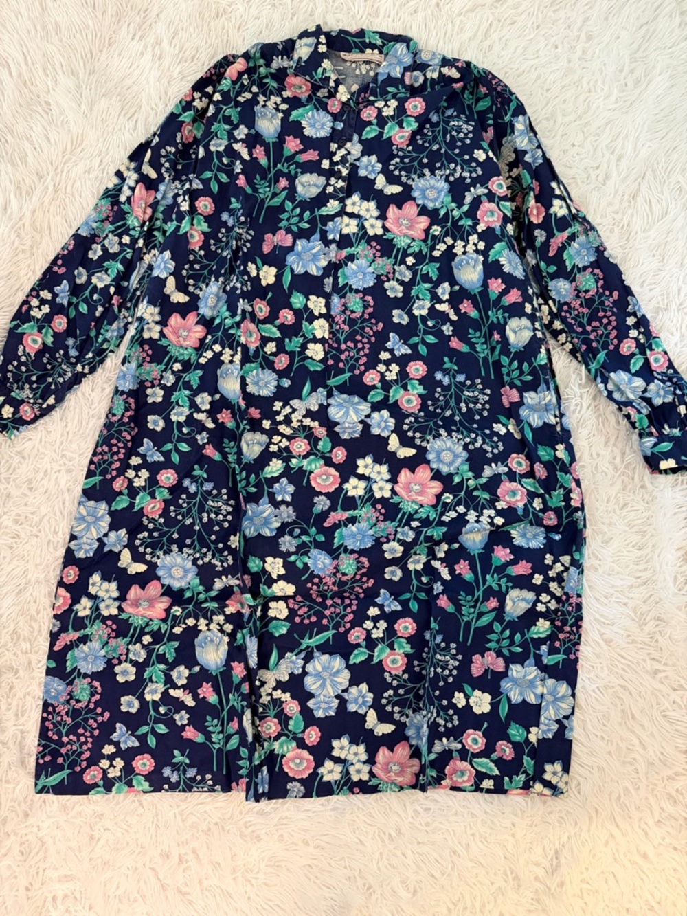 Vintage Aunt Abigail’s Attic Blue Floral Cottagecore Prairie Midi Dress XL 1X